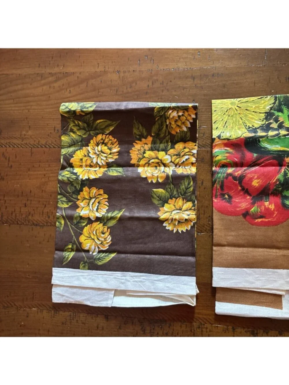 Vintage Belcrest 100% Linen Tea Towels Brown & Yellow 1960’s Set Of Two